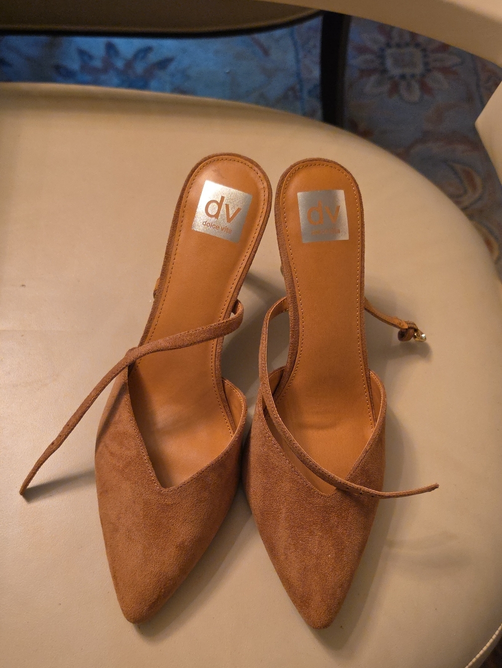 DV by Dolce Vita Cognac Suede Pointed-Toe Mules with Ankle Strap